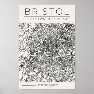 Bristol City Map Poster – Modern Minimal Urban Art ポスター