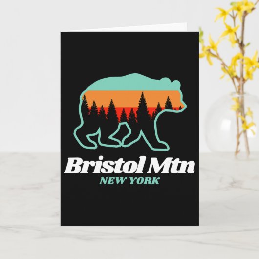Bristol Mountain New York Skiing Snowboarding Bear カード (黄色い花)