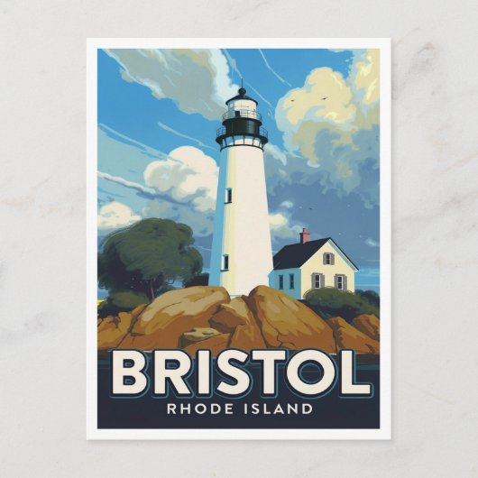 Bristol Rhode Island Lighthouse Art ポストカード (正面)