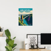  Bristol UK Clifton Suspension Bridge Retro Custom ポスター (ホームオフィス)