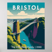  Bristol UK Clifton Suspension Bridge Retro Custom ポスター (正面)