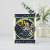 Britain Needs You at Once – 聖ゲオルギオス 古典アート ポストカード (スタンド正面)