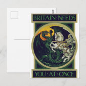 Britain Needs You at Once – 聖ゲオルギオス 古典アート ポストカード (正面/裏面)