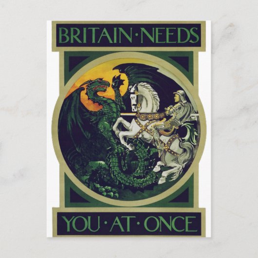 Britain Needs You at Once – 聖ゲオルギオス 古典アート ポストカード (正面)