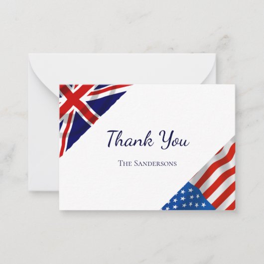 British American Flags 結婚's Thank You ノートカード (正面)