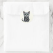 British Blue Punk Cat in Leather Jacket Sticker ラウンドシール (バッグ)