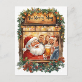 British Christmas Card with Santa Claus at Pub シーズンポストカード