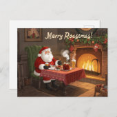 British Christmas Card with Santa Claus at Pub シーズンポストカード (正面/裏面)