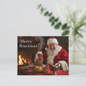 British Christmas Card with Santa Claus at Pub シーズンポストカード (スタンド正面)