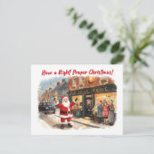 British Christmas Card with Santa Claus at Pub シーズンポストカード (スタンド正面)