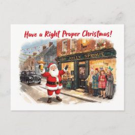 British Christmas Card with Santa Claus at Pub シーズンポストカード