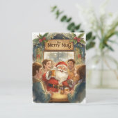 British Christmas Card with Santa Claus at Pub シーズンポストカード (スタンド正面)