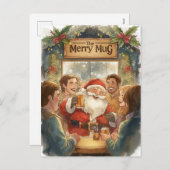 British Christmas Card with Santa Claus at Pub シーズンポストカード (正面/裏面)