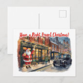 British Christmas Card with Santa Claus at Pub シーズンポストカード (正面/裏面)
