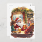 British Christmas Card with Santa Claus at Pub シーズンポストカード (正面/裏面)