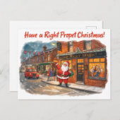 British Christmas Card with Santa Claus at Pub シーズンポストカード (正面/裏面)