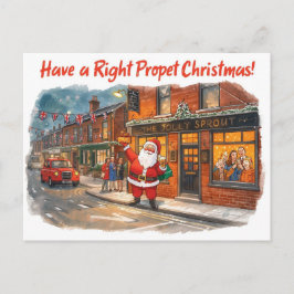 British Christmas Card with Santa Claus at Pub シーズンポストカード