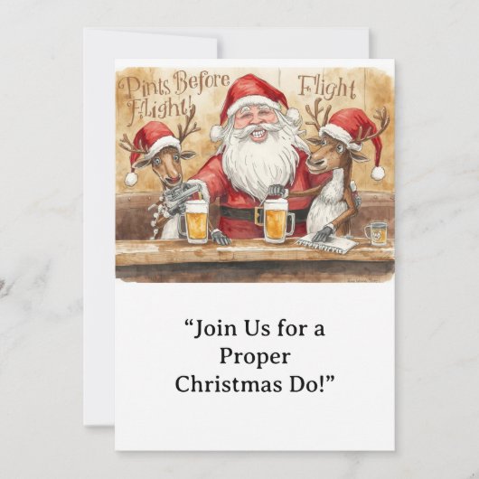 British Christmas Party Reindeer Bartender 招待状 (正面)