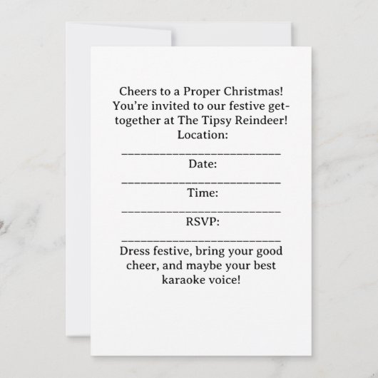 British Christmas Party Reindeer Bartender 招待状 (裏面)