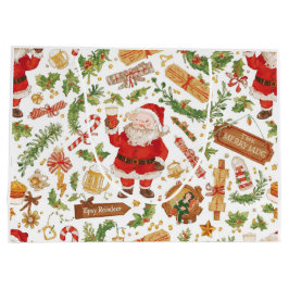 British Christmas Wrapping Paper Santa Claus ラージペーパーバッグ