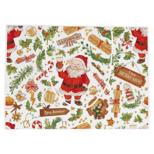 British Christmas Wrapping Paper Santa Claus ラージペーパーバッグ (裏面)