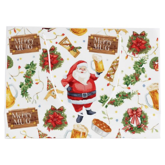 British Christmas Wrapping Paper Santa Claus ラージペーパーバッグ (裏面)