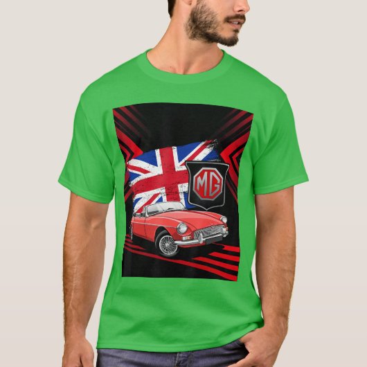 British Classic Sports Car MG MGB Convertible fami Tシャツ (正面)
