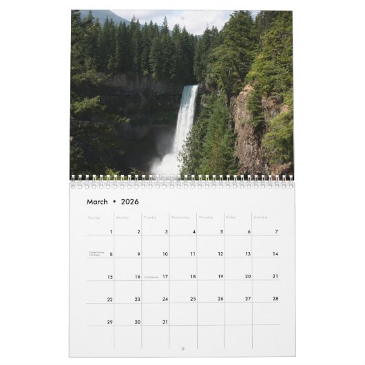 British Columbia  Canada 2026 Calendar カレンダー (3月 2026)