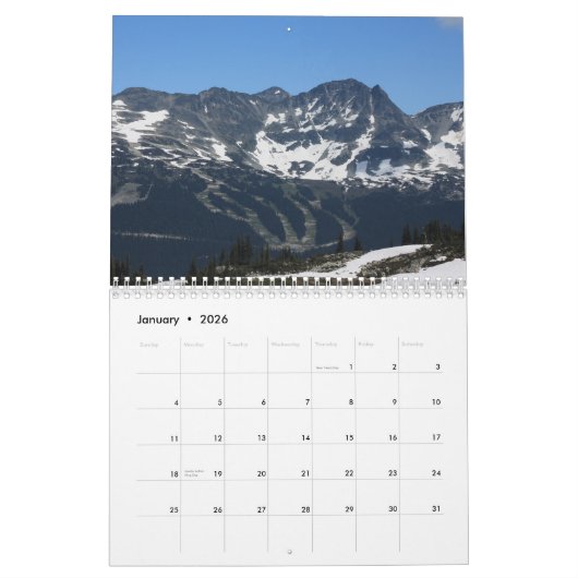 British Columbia  Canada 2026 Calendar カレンダー (1月 2026)