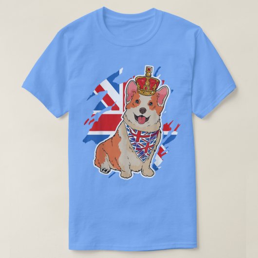 British Corgi Dog Crown Union Jack Queens Platinum Tシャツ (デザイン正面)