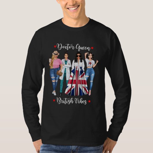 British Doctor Medical Queen Womens Patriotic Flag Tシャツ (正面)