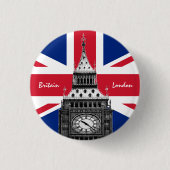 British Flag & Big Ben - London, UK /sports fans 缶バッジ (正面)