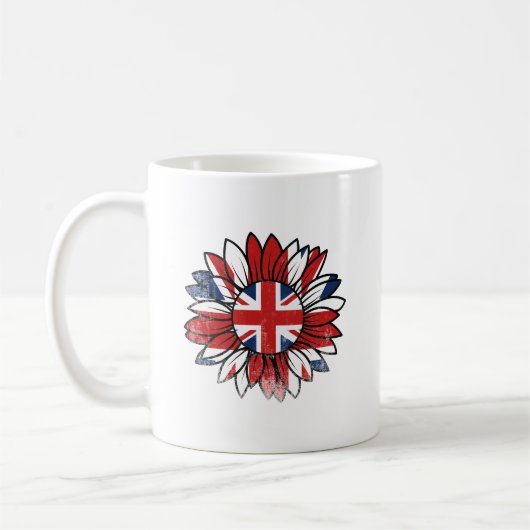British Flag Sunflower Distressed Design コーヒーマグカップ (左)