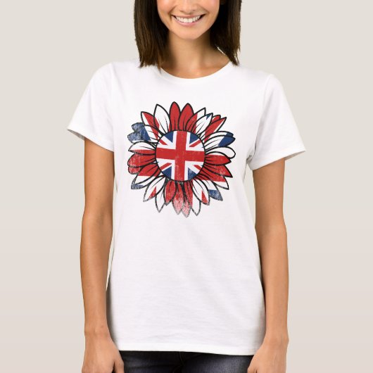 British Flag Sunflower Vintage Distressed Women's Tシャツ (正面)