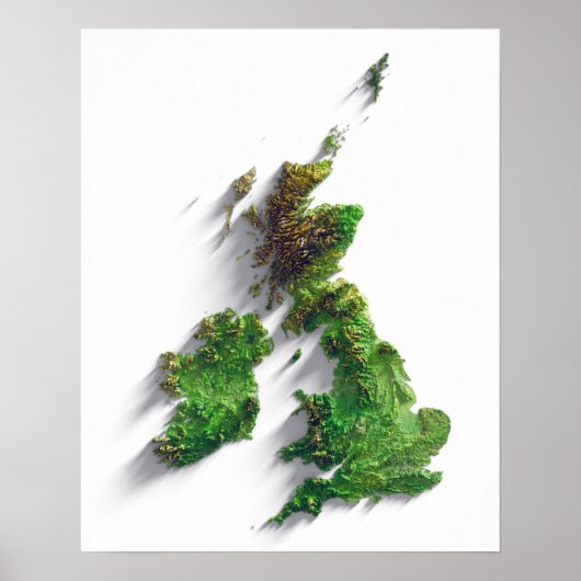British Isles terrain relief map print ポスター (正面)