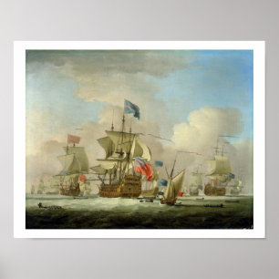 British Men-of-War and a Sloop, c.1720-30 (oil on ポスター