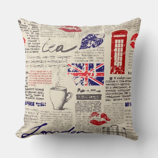 British newspaper pattern クッション (正面)