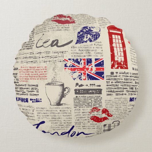 British newspaper pattern ラウンドクッション (正面)