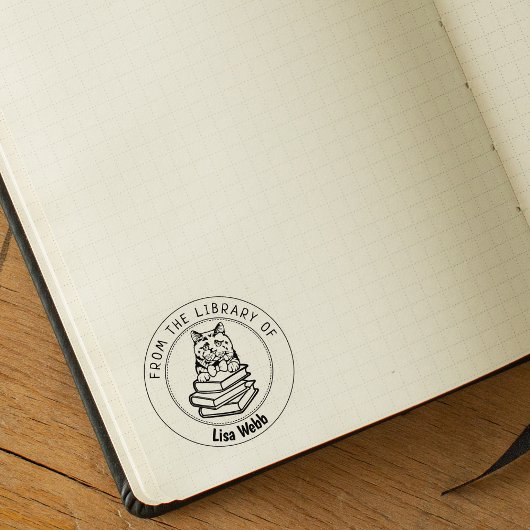 British Short Hair Cat、図書館の本 ラバースタンプ