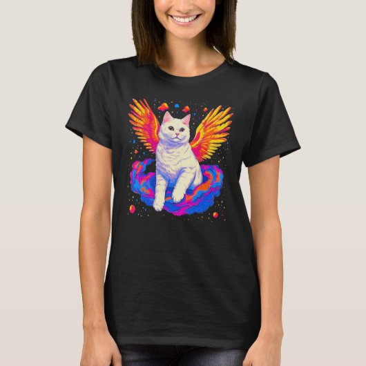 British Shorthair Cat Angel Wings Tシャツ (正面)