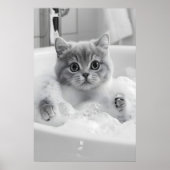 British Shorthair Cat Bath Print, Funny Bathroom ポスター (正面)
