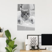 British Shorthair Cat Bath Print, Funny Bathroom ポスター (ホームオフィス)