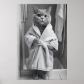 British Shorthair Cat Bathrobe Print, Funny ポスター (正面)
