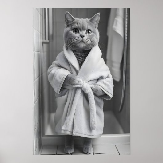 British Shorthair Cat Bathrobe Print, Funny ポスター (正面)