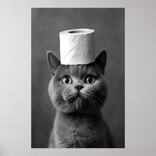 British Shorthair Cat Bathroom Art, Toilet Paper ポスター (正面)