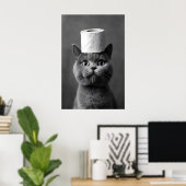 British Shorthair Cat Bathroom Art, Toilet Paper ポスター (ホームオフィス)