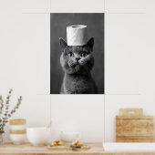 British Shorthair Cat Bathroom Art, Toilet Paper ポスター (キッチン)