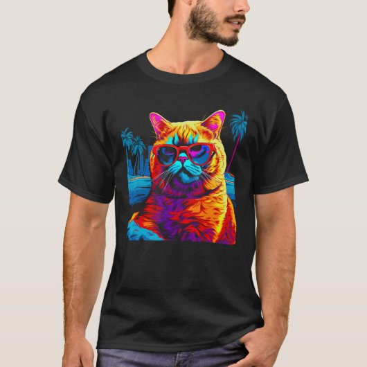 British Shorthair Cat Beach Fashion Tシャツ (正面)
