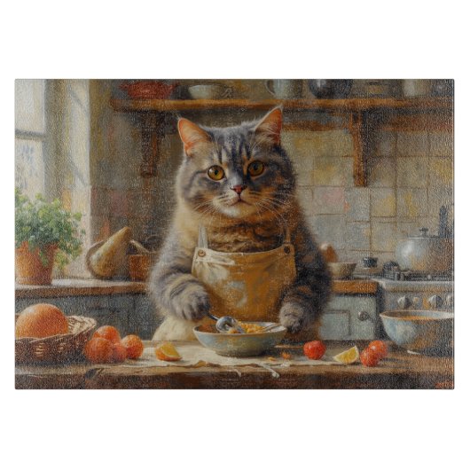 British Shorthair Cat Cooking in Kitchen カッティングボード (正面)