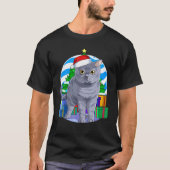 British Shorthair Cat Cute Santa Christmas Tree De Tシャツ (正面)